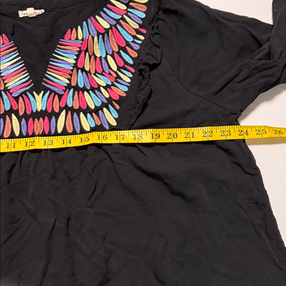 JODIFL Boho Chic V-Neck Embroidered Colorful Peasant Black Blouse Fun Modern 1X - Picture 10 of 12